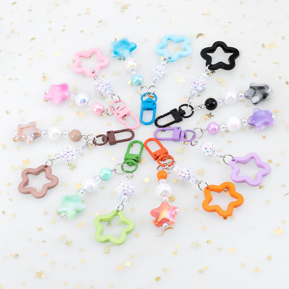 1pc 2pcs Hollow Star Charm Bag Phone Strap Pendant Colorful Acrylic Beads Keychain Accessories Cellphone Lanyard Keyring Jewelry