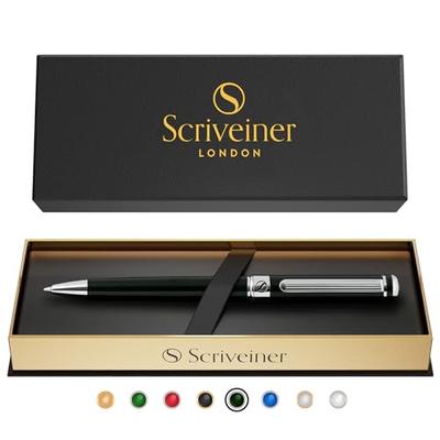 Stylo à bille Scriveiner Noir Vert - Stylo Noir Vert de Luxe avec Finition Chrome et Recharge Schmidt Noire, Coffret Cadeau Parfait pour Hommes et Femmes, Profess