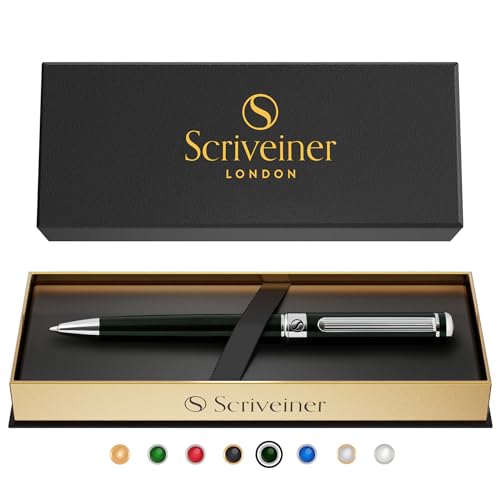 

Scriveiner Black Green Ballpoint Pen - Luxury Black Green Pen with Chrome Finish and Schmidt Black Refill, Perfect Gift Set for Men and Women, Profess