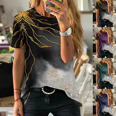 Women Summer T Shirt Trend Print Retro Fashion Short Sleeve Tees Casual   Printed  Tops