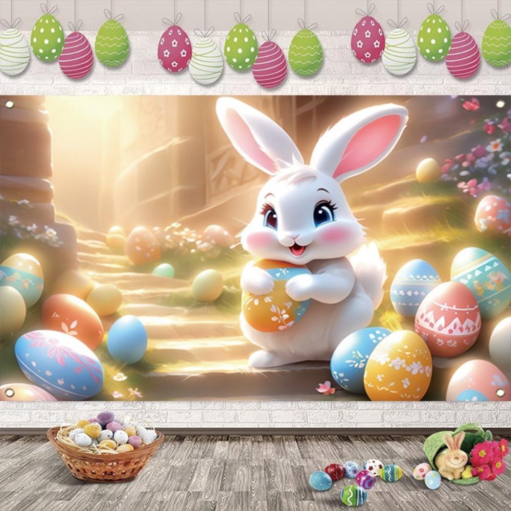 180*110cm Easter Photography Backdrop Cartoon Easter Hanging Banner  Happy Easter Decoration