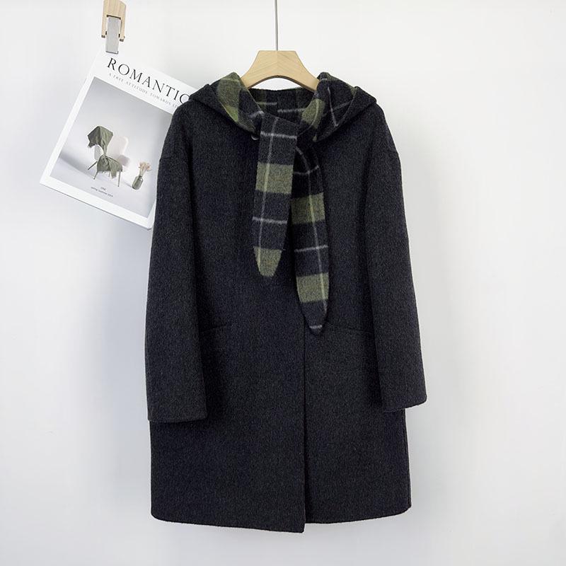 

Women s Korean Style Winter Bow Wool Blend Coat - Mid-Length Overcoat S (80-120 cm) чорний