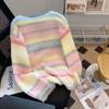Creamy Rainbow Strips Gentle Wind Mohair Versatile New Lazy Loose Soft Waxy Sweater Top