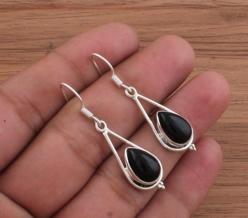 Solid 925 Sterling Silver Black Onyx Gemstone Women Dangle Earrings Gift For Her Statement Earrings Jewelry