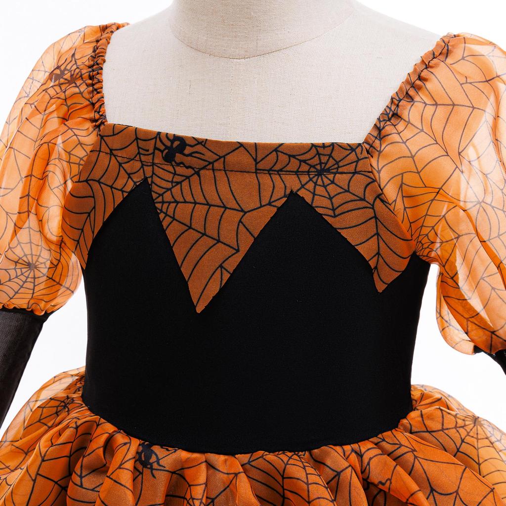Dziewczęca sukienka księżniczki z pajęczynami na Halloween