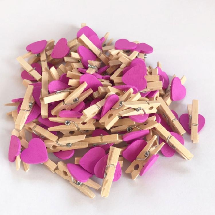 DIY Craft Wooden Clips Natural Wood Clothespins Love Heart 50pcs Colored Heart