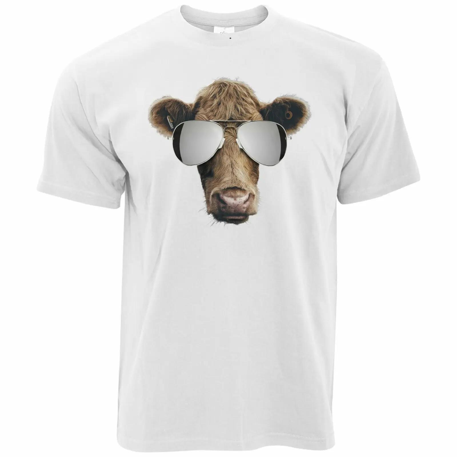 

Mens Summer Art T Shirt Cow Wearing Sunglasses Silly Stylish Hipster Tee - Men s Summer Cotton Graphic Tee S разноцветный