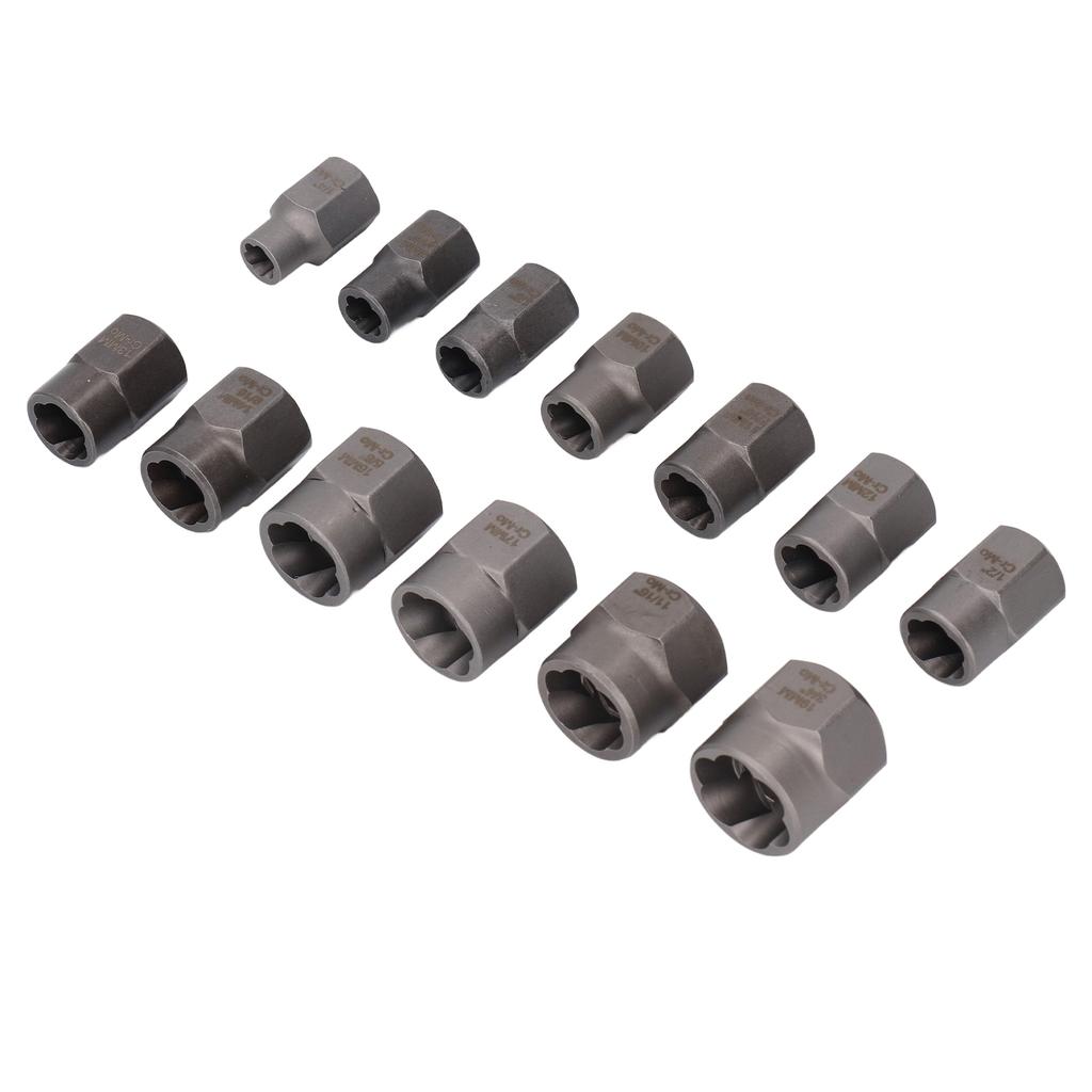 15 Pcs Set Bolt Extractor 1 4 to 3 4 Inch Cr Mo Steel Damaged Bolt and Nut Remover Extension Rod Kit