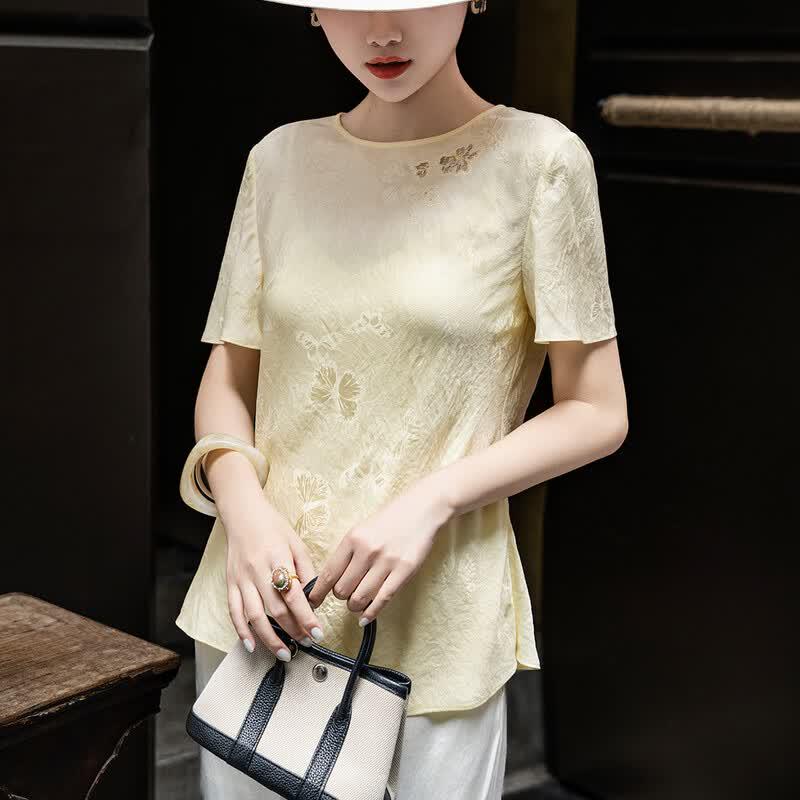 Lancer 2026 Summer Acetate Butterfly Flower Jacquard Beaded T-shirt XL