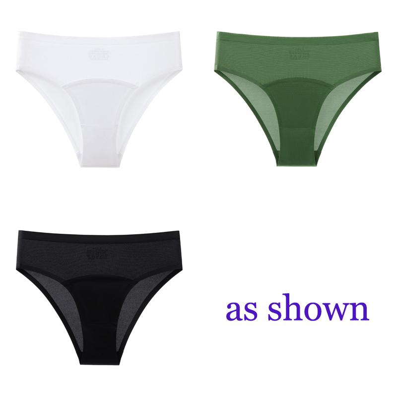 CINOON 3Pcs/Lot Sexy Ice Silk Satin Briefs Mid-Waist Mesh Seamless Underwear Solid Color Patchwork Breathable Panties