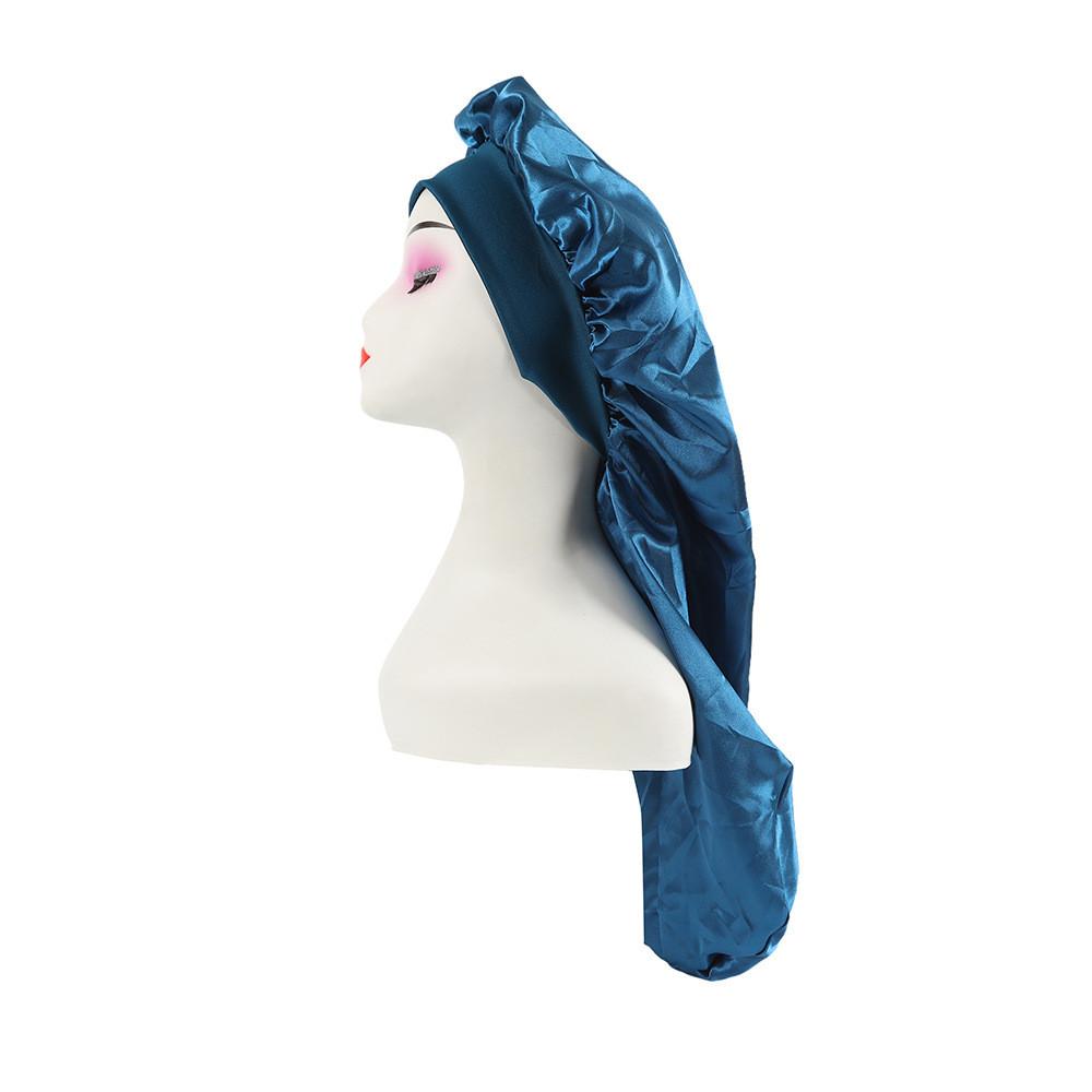 Long Large Satin Nightcap With Solid Color And Loose Tight Strap Sleeping Use