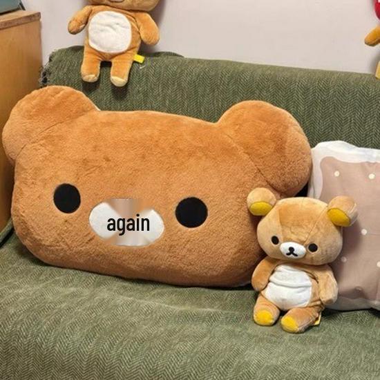 Rilakkuma Bear Backrest Pillow with Doll - Perfect for Dorm Rooms, Birthdays, and Bedroom Decor.