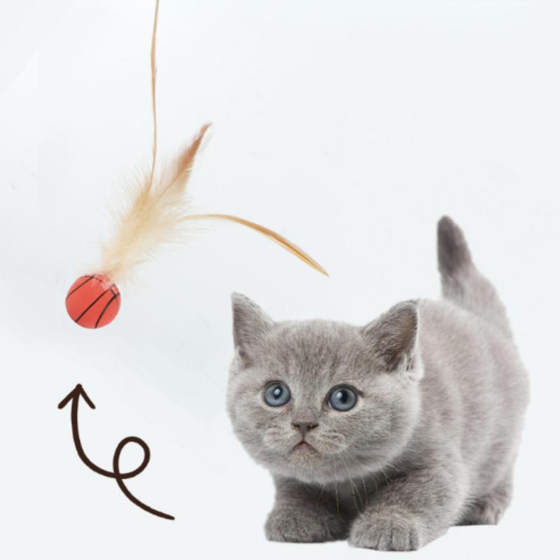 Colorful Bouncy Ball with Feathers, Interactive Cat Toy for Indoor Entertainment, Safe Kitten Teaser Plaything