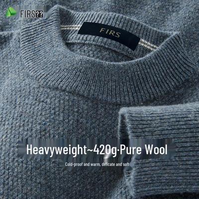 Shanshan Men's Thickened 100% Wool Crew Neck Pullover Sweater