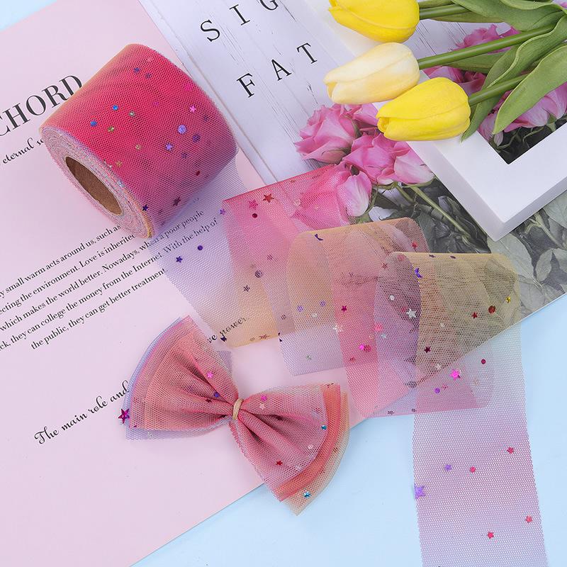 25 Yards Sequin Rainbow Star Moon Mesh Lace Trim Ribbon Fabric Wedding Dress DIY Bow Birthday Party Decoration Crafts