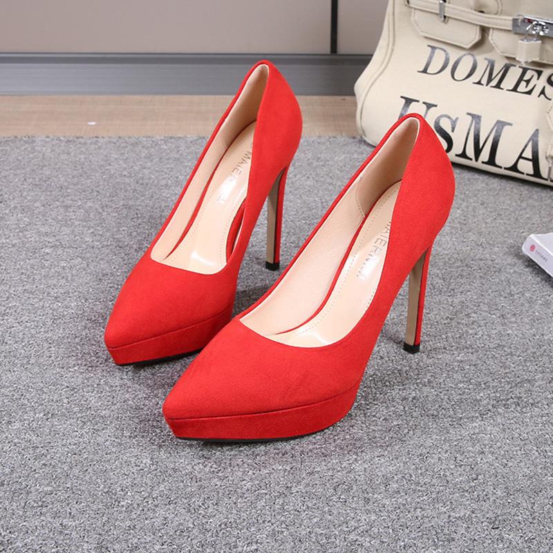 Dame stiletthæler Semsket skinn Sexy Catwalk bankett 12 cm hæl 2,5 plattform WZ