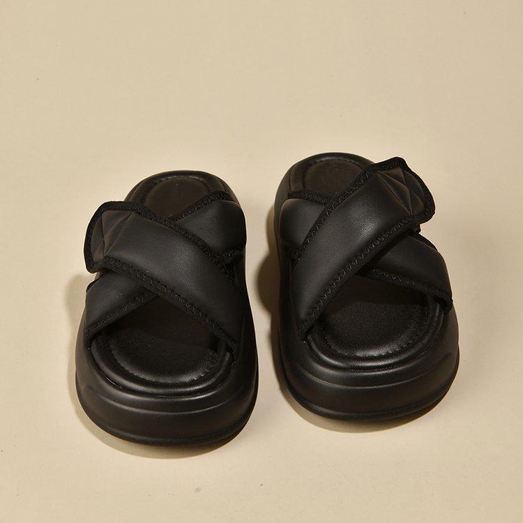 Stepping On Shit Slippers Women's Summer Wear 2025 New Muffin Thick Bottom Non-slip Cross Velcro Beach One-word Drag