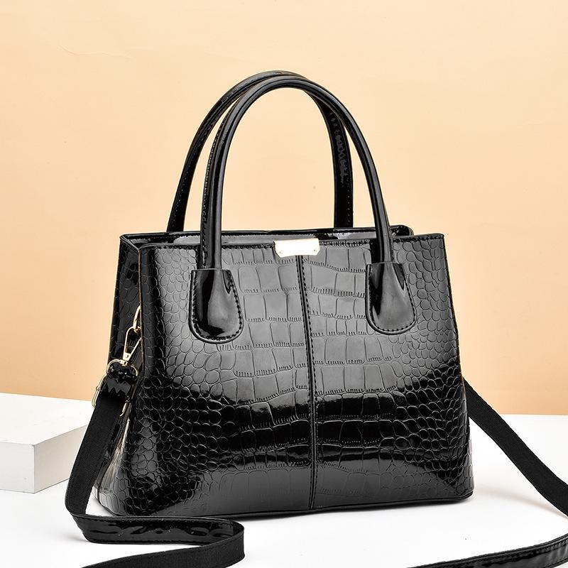 Patent Leather Stone Grain Handbag 2025: New Large Capacity Simple Women's Crossbody & Shoulder Bag