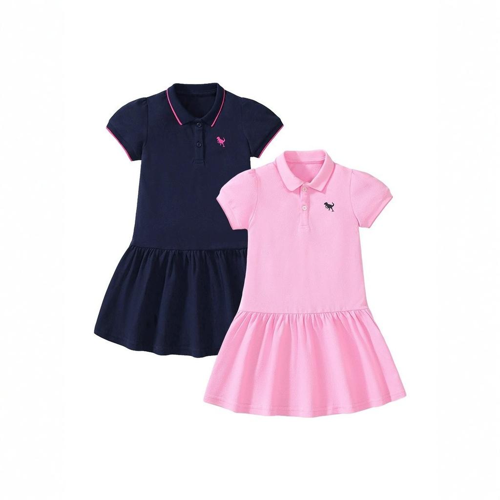 Girls' Summer Cotton Short Sleeve Princess Dress With Heat Transfer Print