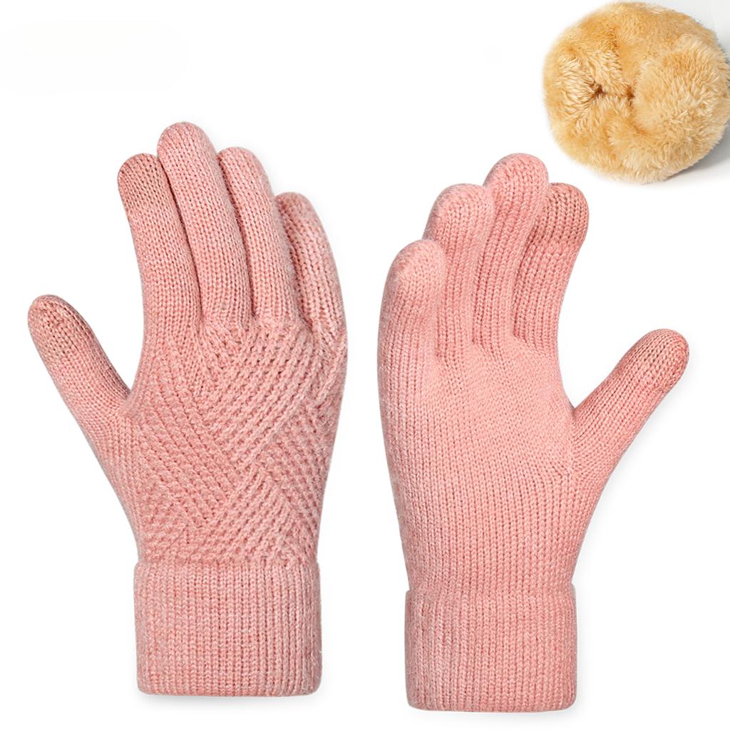 Warm Knitted Gloves for Women In Winter Cycling Office Simple Cold Proof Double Layer Touch Screen Gloves