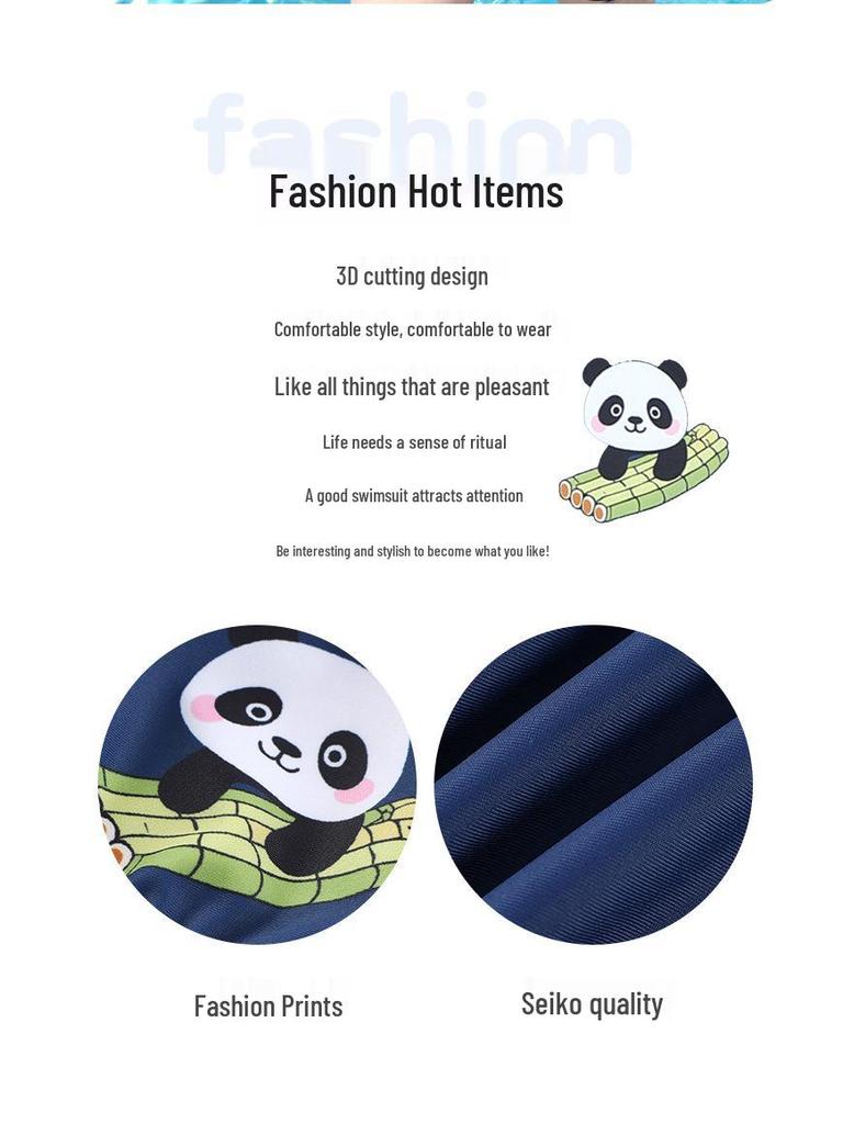 Boys' Cartoon Panda Two-Piece Swimwear Set with Cap
