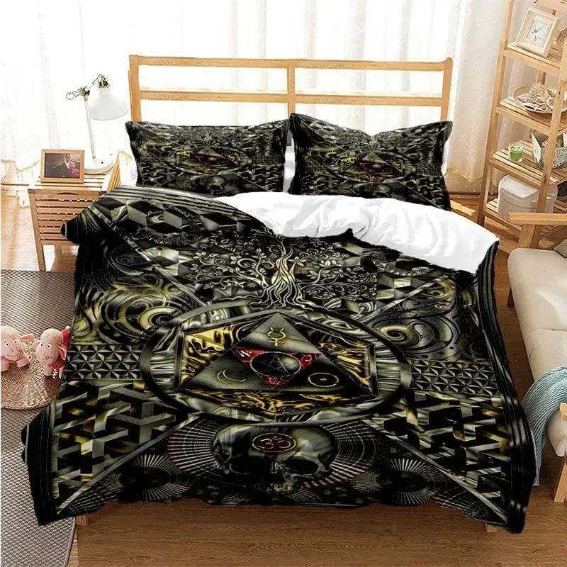 Masonic Freemason Illuminati  Bed Ensemble Boys Girls Twin Size Queen Dimension Size Bedspread Cover Pillowcase Bed Kids Adult