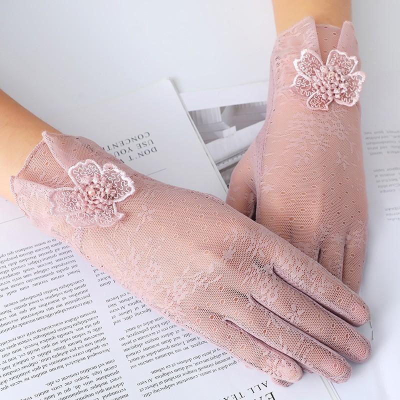 Spring and Summer Women's Sun Protection Gloves Lace Flowers Lightweight Driving Breathable Outdoor Sunshade Cycling Touch Screen Gloves