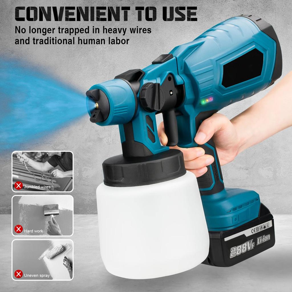21V Wireless Electric Paint Sprayer Adjustable Nozzle Cordless Spray For Home Renovation Furniture Car Painting Task