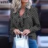 VONDA Women Fashion Ruffle Stand Collar Long Sleeve Polka Dot Shirts