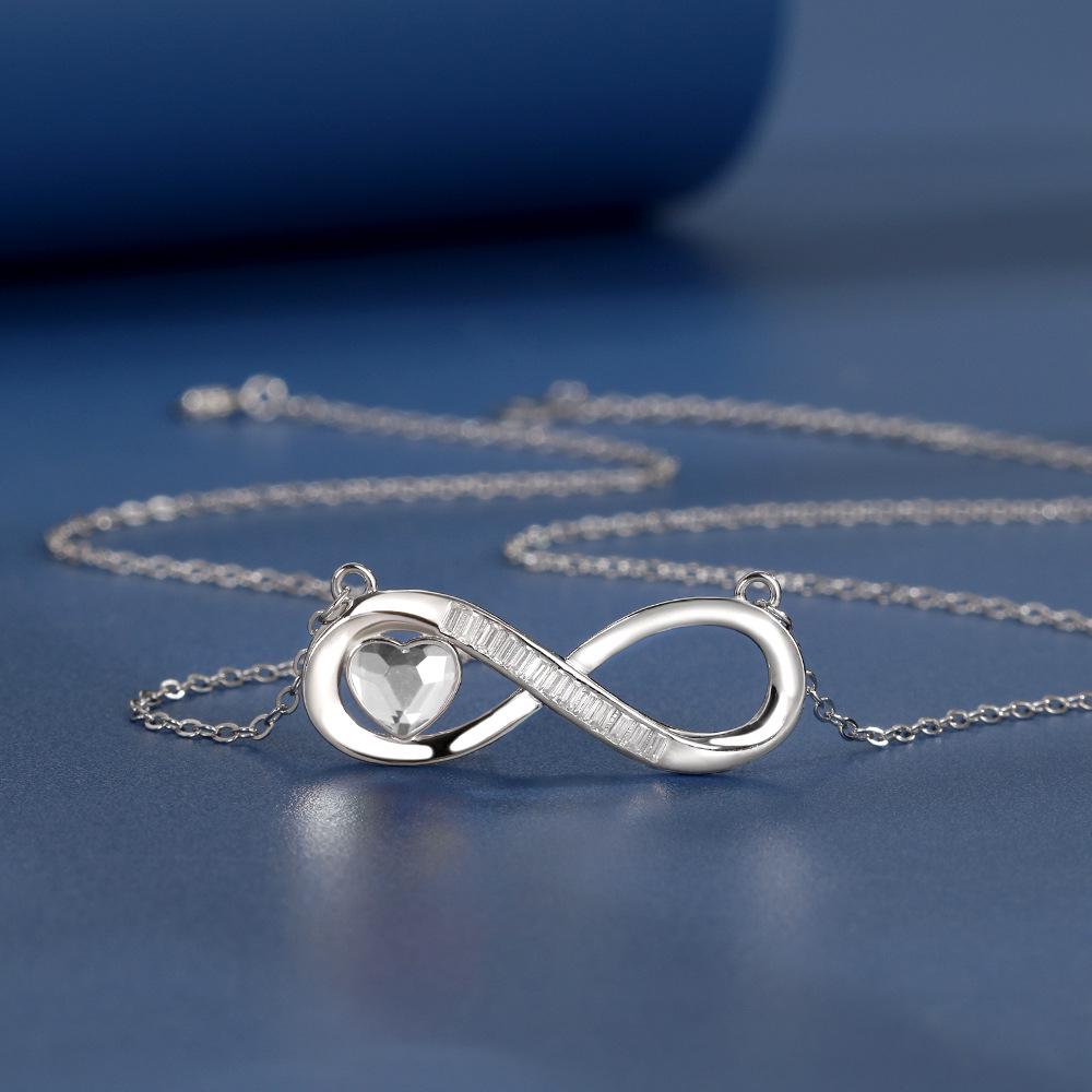 

2025 Sterling Silver Infinity Heart Necklace with Diamond-Studded Birthstone for Women 925 Silver