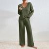DICFY Moda Feminina Casual Outono Inverno Manga Longa Decote V Conjuntos de Calça