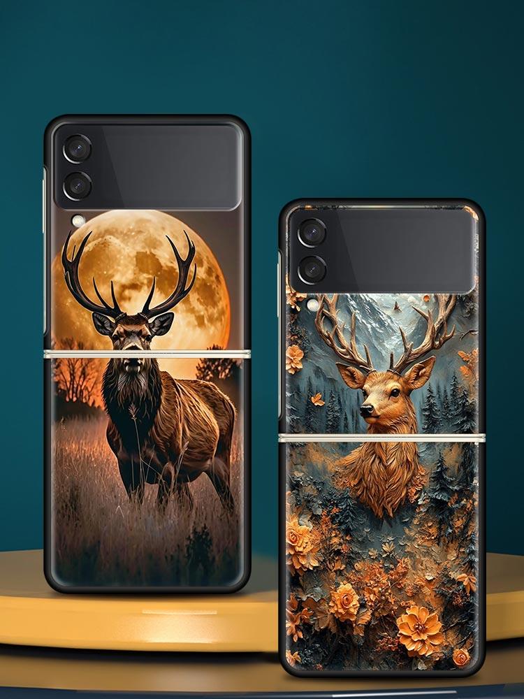 Deer Lichee Pattern Hard PC Phone Case For Samsung Galaxy Z Flip 7 6 5 4 Black Cover For Galaxy Z Flip 3 Foldable Fundas Shell