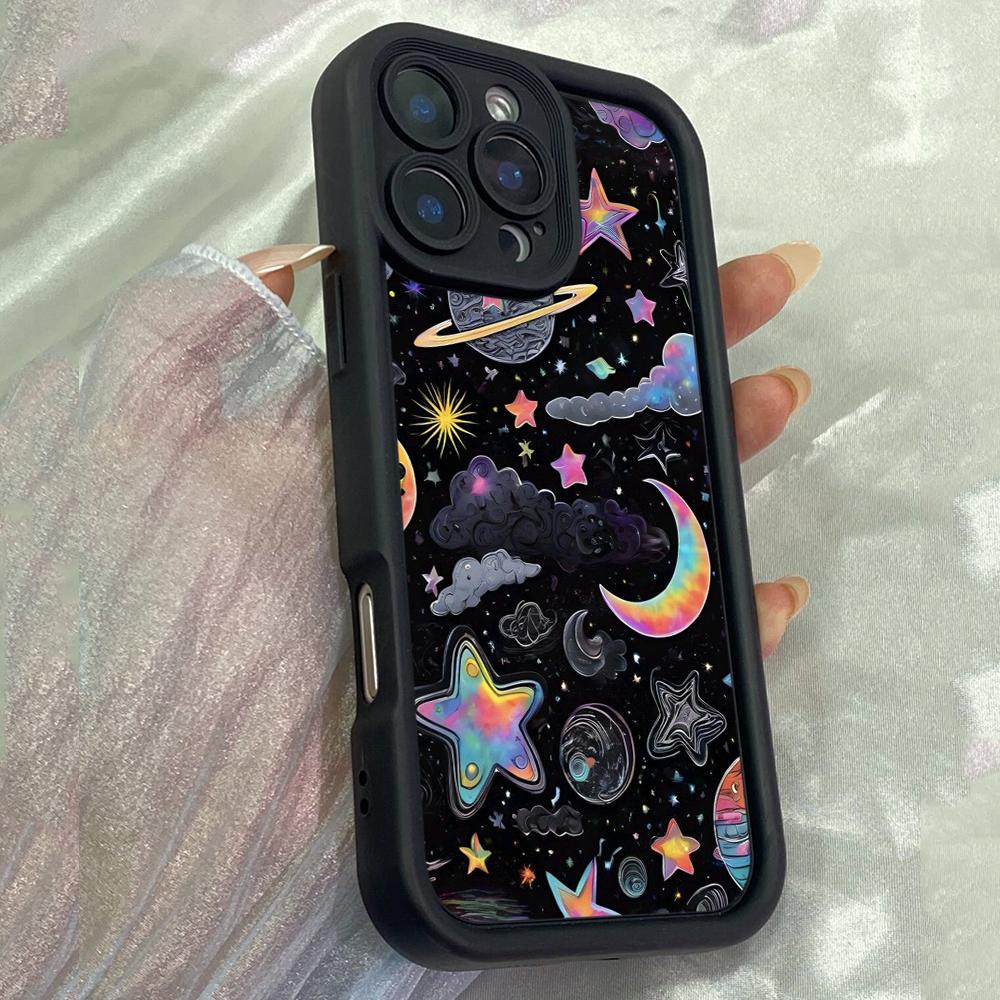 JT178 Colorful Doodle Space for iPhone 17 16 15 14 Pro Max Samsung S26 S25 S24 Ultra A17 A16 A07 A56 A55 A15 Xiaomi 15T Redmi 15c 14C Soft TPU Case