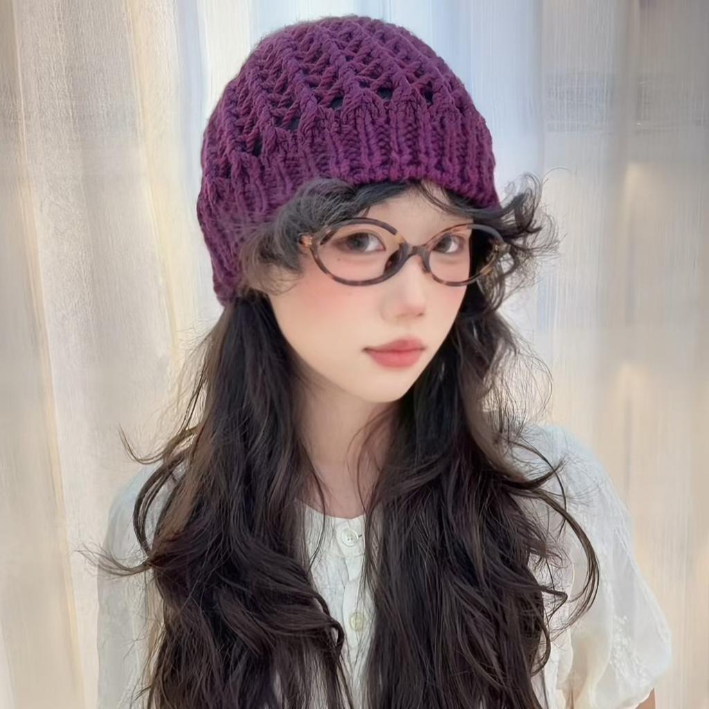 Retro Hollow Knitted Baotou Hat Women's Summer Breathable Turban Hat Korean Style Japanese Style Face Revealing Small Knitted Hat