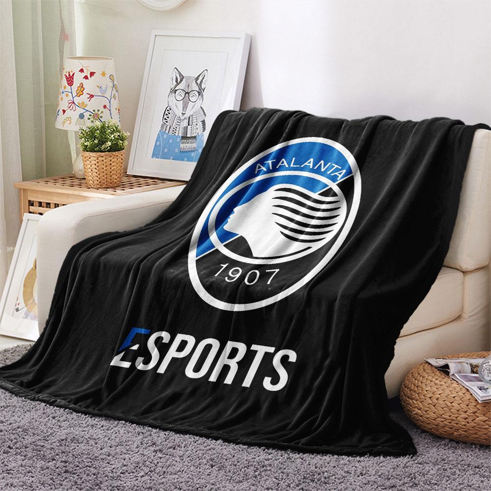 Coperta in Flanella Stampata Logo Atalanta BC, morbida coperta per camera da letto divano, lavabile, merchandising tifoso di calcio, ottimo regalo.