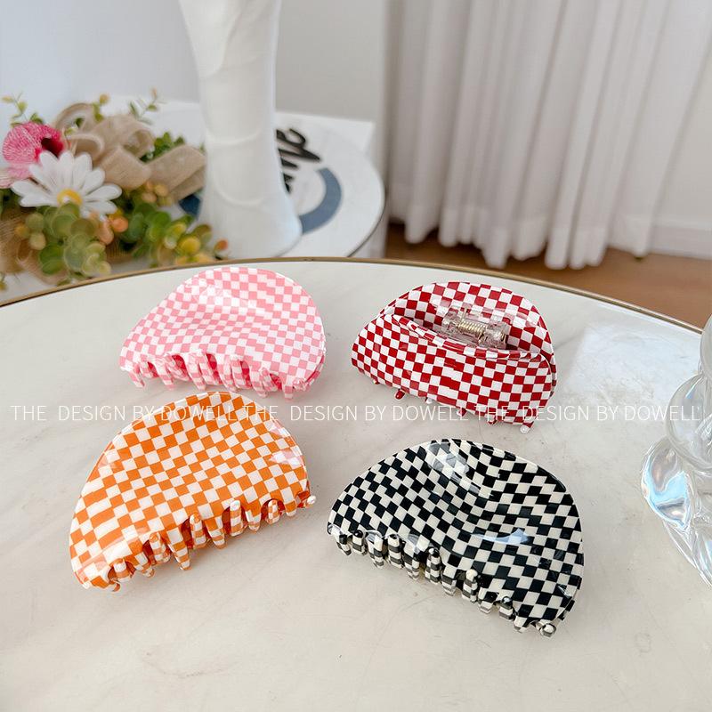 Sophisticated 78cm Acetate Hair Clip Featuring Classic Red White Checkered Pattern For Women Elegant