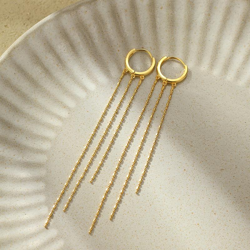 Under the Banyan Tree S925 Silver Elegant Tassel Earrings - Korean Fashion Face-Slimming Style