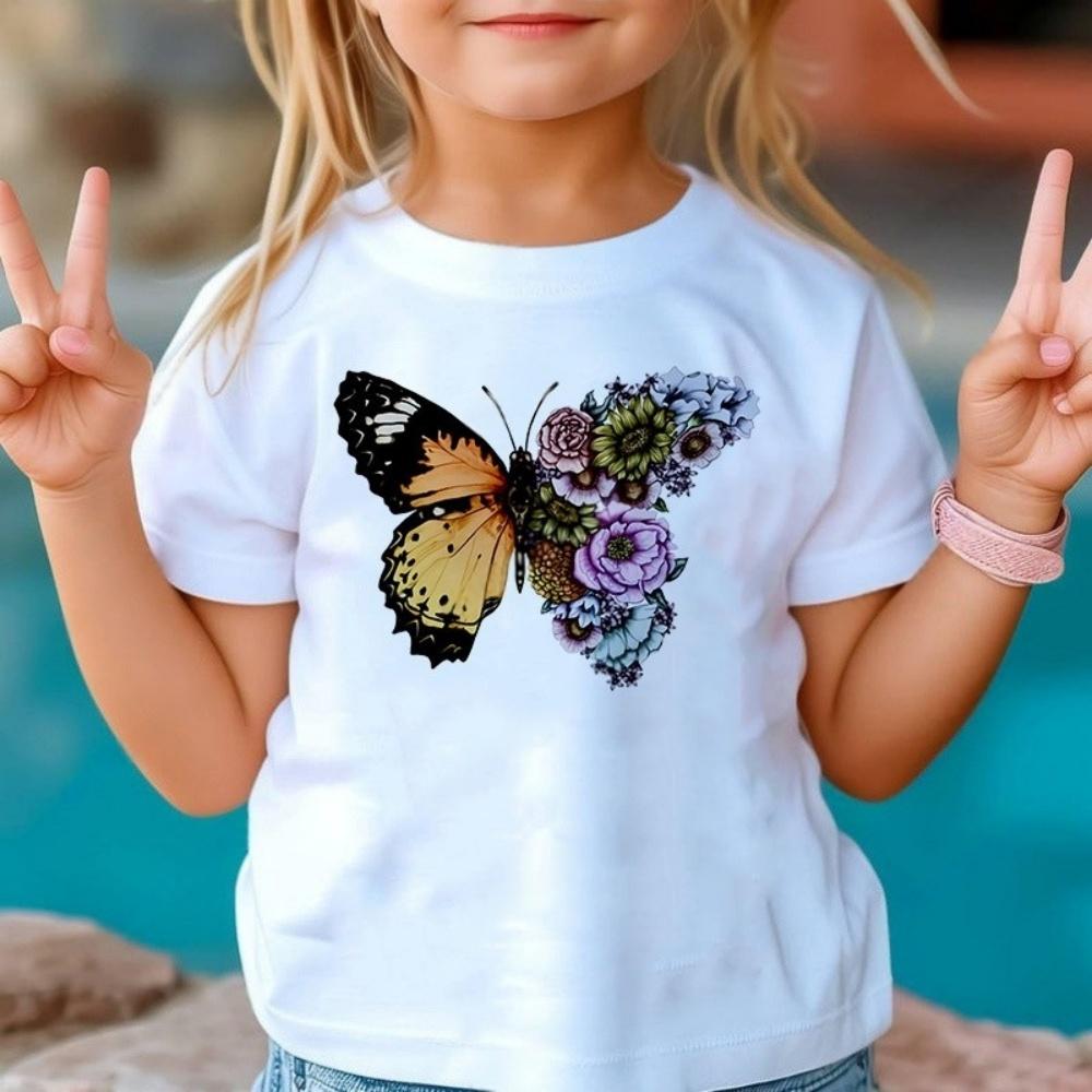 New 3D Butterfly Print Kids Girls T Shirt Summer Kids Clothes Short Sleeve Children Top Fashion T-Shirts Crew Neck Child T-Shirt