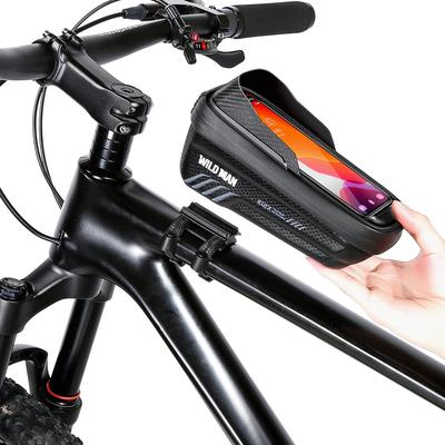 WILD MAN Quick Release Touchscreen Bike Frame Bag Top Tube Bike Phone Front Frame Bag Ideal for Mountain Road Bike MTB Cycling (E12X, Black)