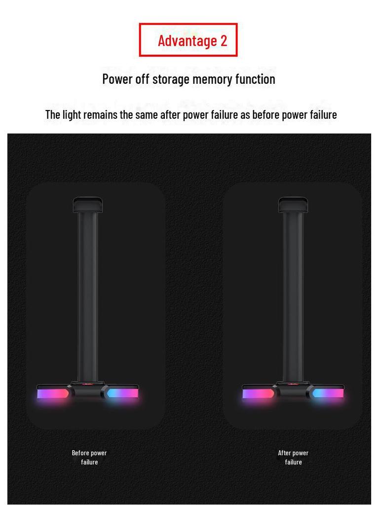 Černý svítící herní stojan na sluchátka - multifunkční stolní počítač nezbytný