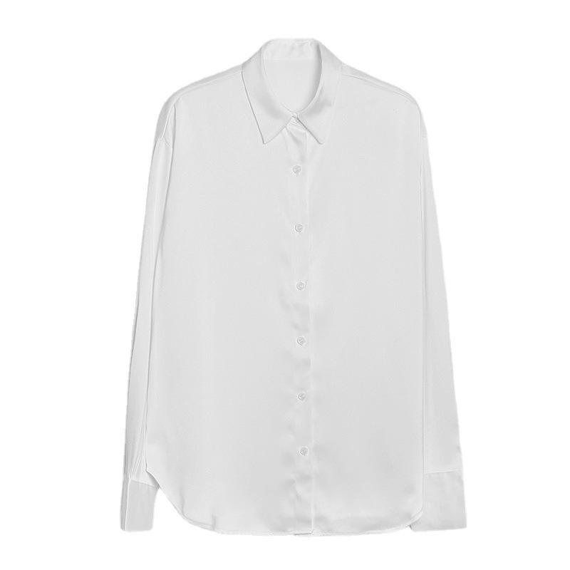 Women's Retro Hong Kong Style Loose White Satin Shirt