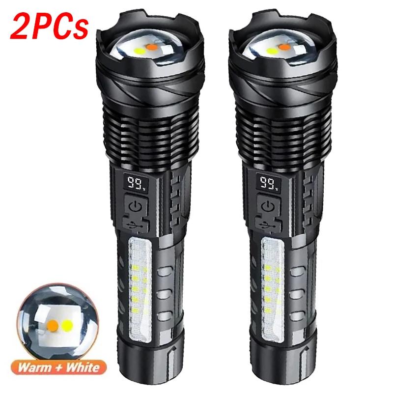 NEW 2000LM High Power Led Flashlight Built-in Battery USB Charging Zoom Dual Led Torch Emergency Lantern Fishing Camping Lantern