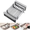 Drain Basket Stainless Steel Kitchen Sink Drain Basket Telescopic Drying Rack with Non-Slip Support Utensils Storage Holder