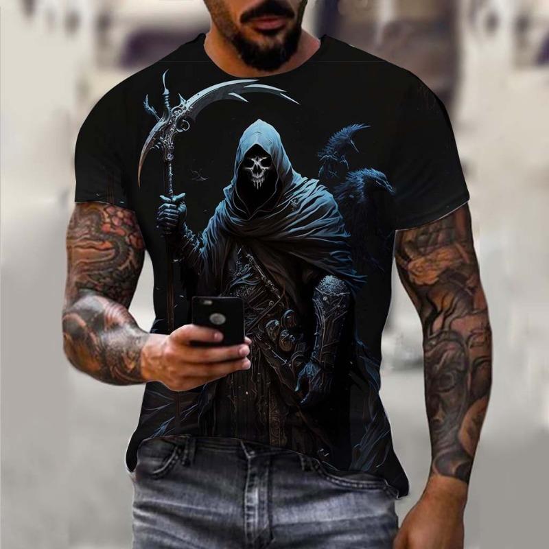 Men's T-Shirt Undead Skeleton Pattern 3d Print Short Sleeve  Casual Man Clothes Summer