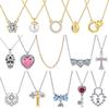 925 Silver Diamond Pendant Necklace Shiny Key Gem Heart Shaped Pearl Cross Lucky Chain for Women Fine Jewelry Gifts
