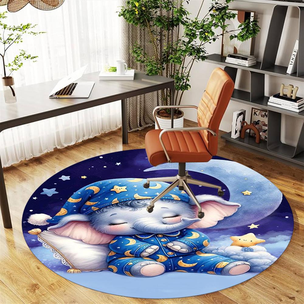 1PC Elephant Moon Star Round Chair mat Area Rug - Non-Slip, Floor Mat for Office, Bedroom, home decor Christmas Gift c0528039
