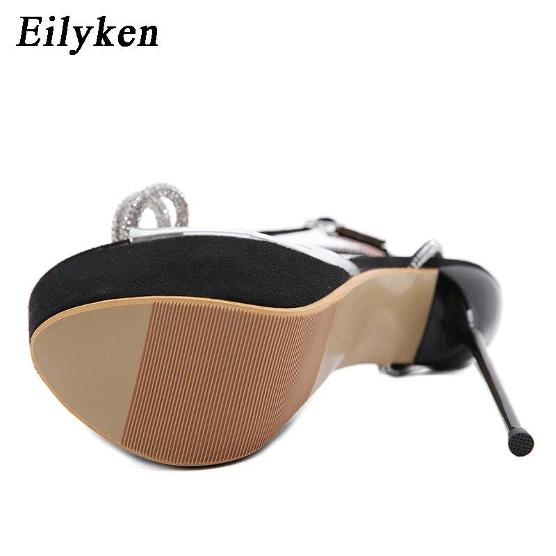 Eilyken Design PVC Transparentní Platforma Dámské Sandály 2024 Summer Sweet Butterfly-Knot Crystal Sponka Pásek Vysoké podpatky Boty