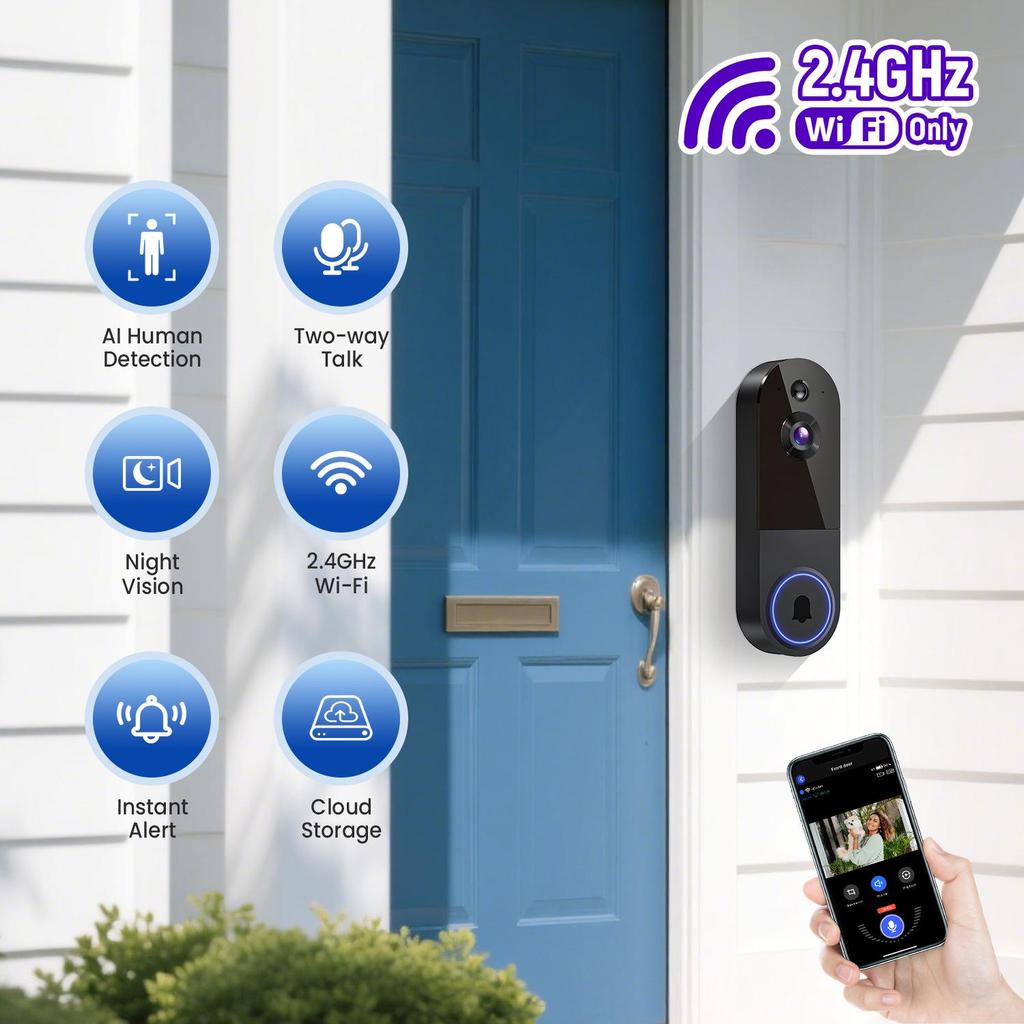 Smart Wireless Video Doorbell with Remote Intercom, HD Night Vision, Motion Detection, and Home Monitoring.