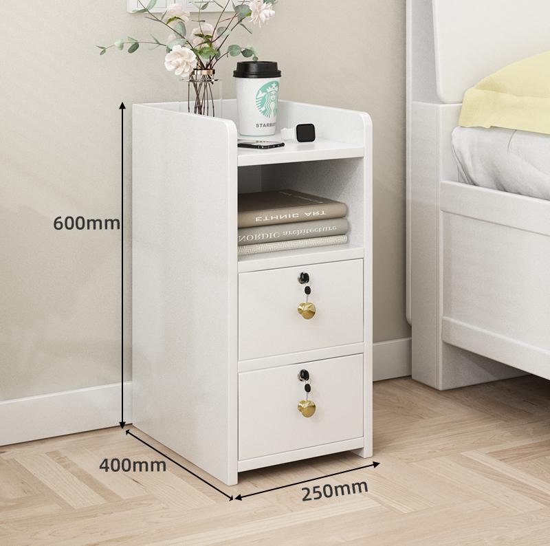 Solid Wood Locking Nightstand, Compact Slim Bedside Cabinet, Modern Minimalist Storage Organizer, Narrow Gap Bedroom Furniture