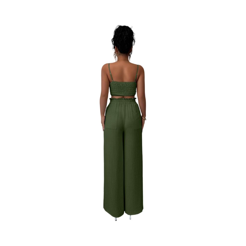 Ladies' Summer Loose Comfortable Casual Fashionable And Elegant Suspender Wide Leg Pants Two-piece Set